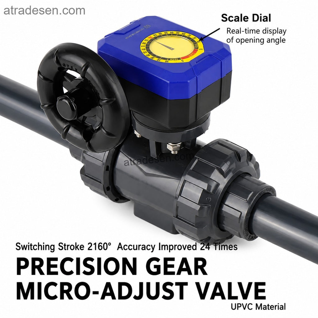 Premium UPVC Precision Gear Micro-Adjust Valve (20-32mm) | 2160° Stroke True Union Flow Control | Reef Tank & Industrial