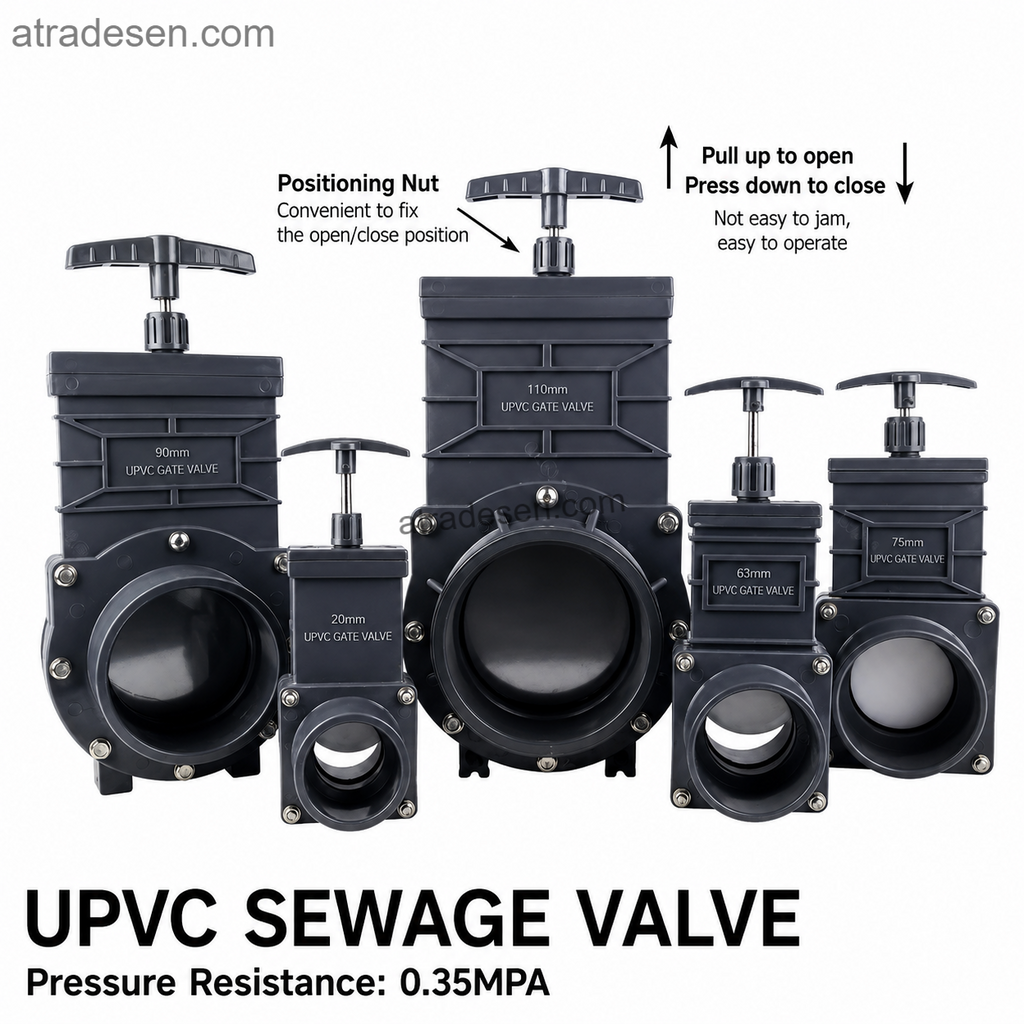 Premium UPVC Pull-Push Gate Valve (40-160mm) | Quick-Dump Sewage & Drain Slide Valve | Low-Pressure Sump Plumbing