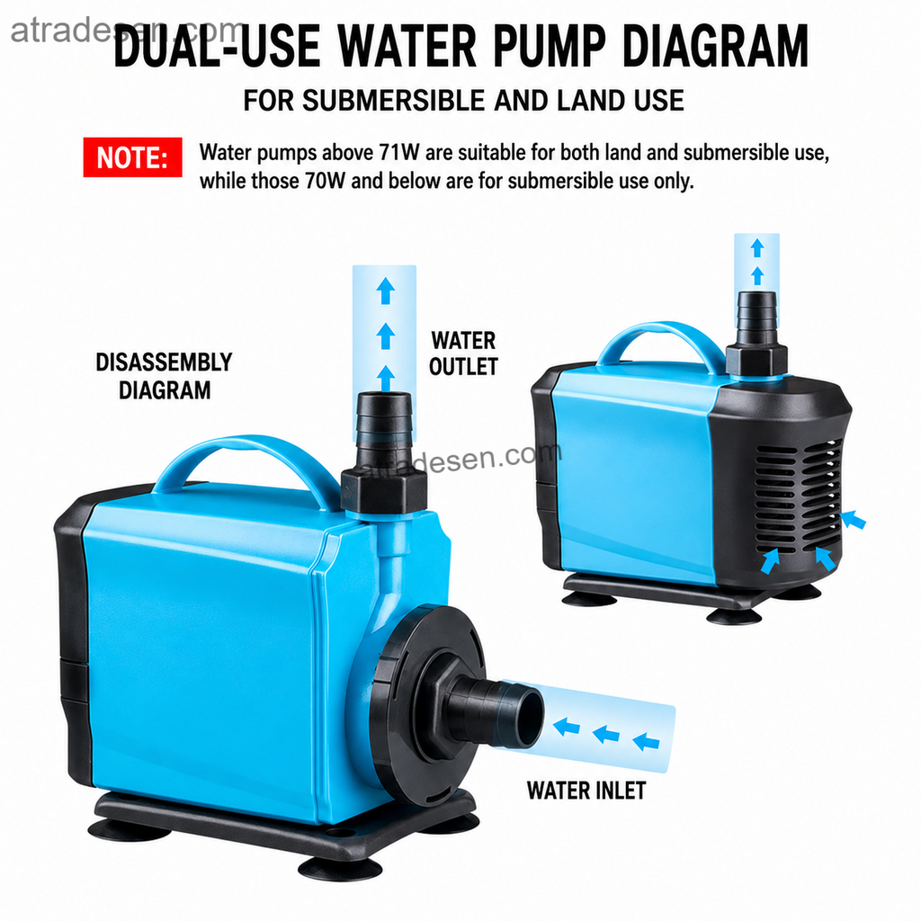 Premium Ultra-Quiet Aquarium Water Pump (7W-110W) | Submersible & Amphibious Inline Sump Pump | Pure Copper Motor