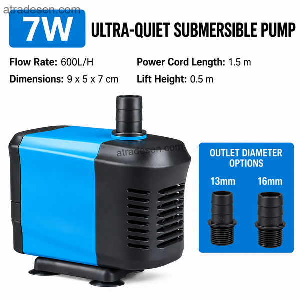 Premium Ultra-Quiet Aquarium Water Pump (7W-110W) | Submersible & Amphibious Inline Sump Pump | Pure Copper Motor