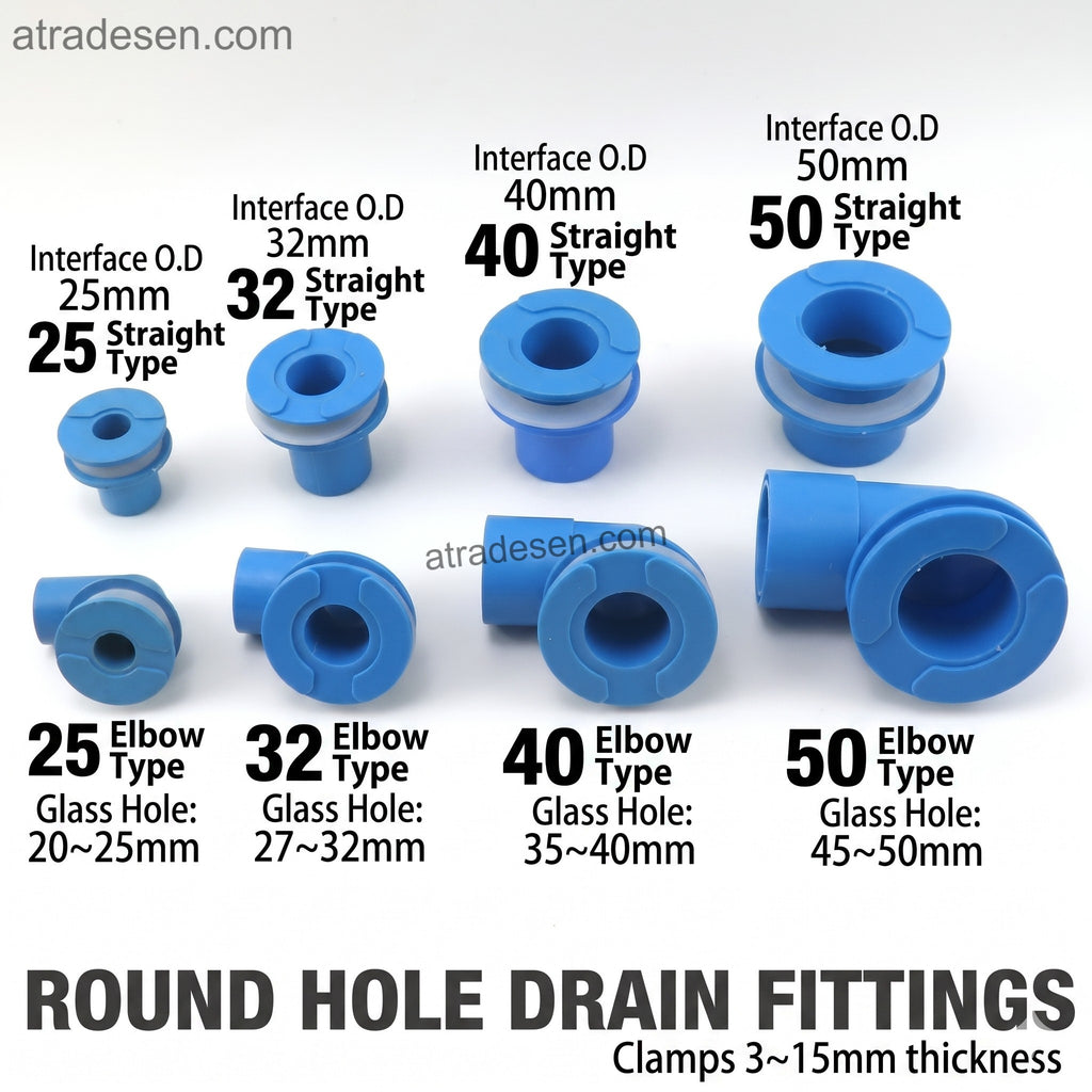 Round Hole Aquarium Drain Fitting (25-50mm) | High-Flow Flush Bottom Bulkhead | Seafood Pool & Sump Plumbing