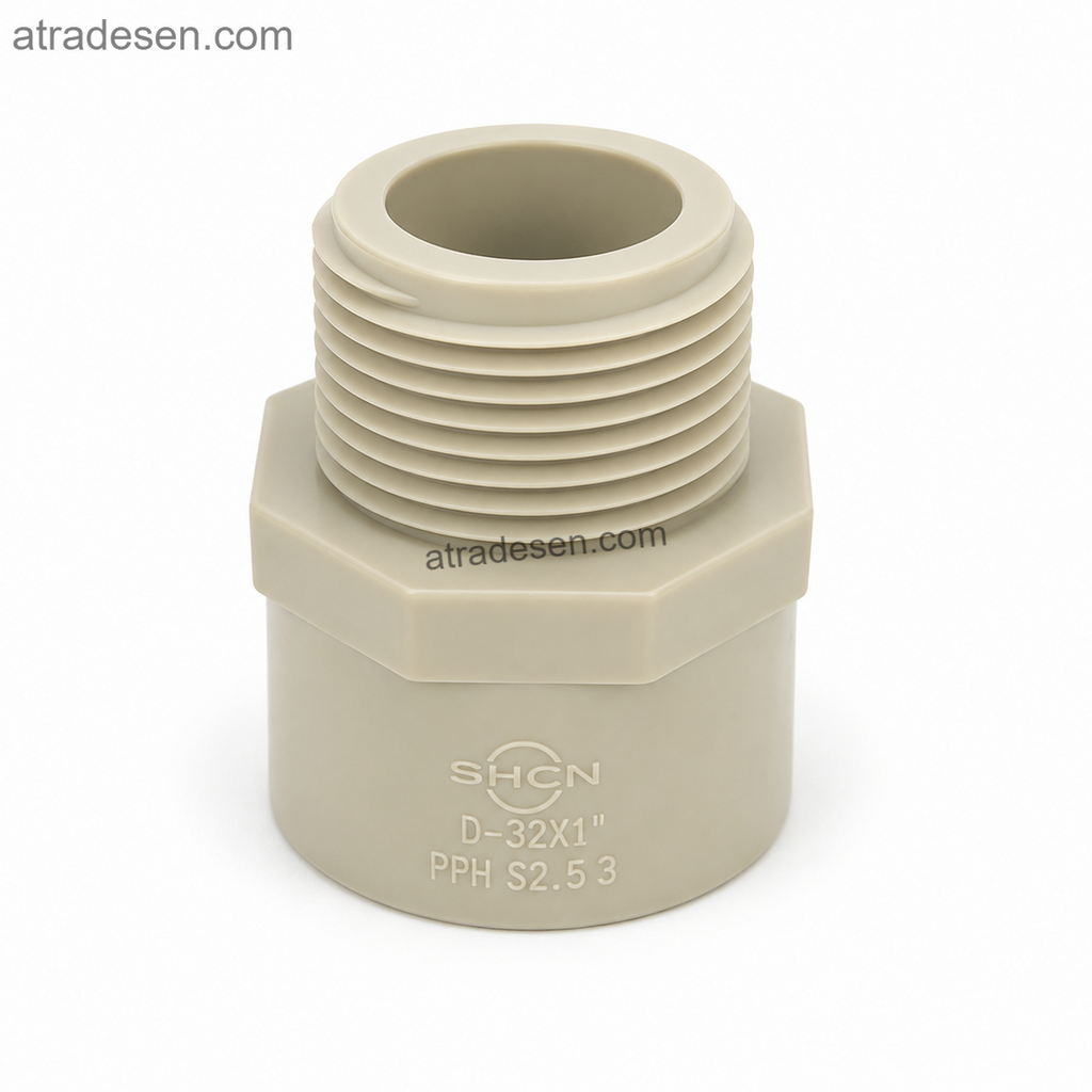 S.H PPH Male Thread Connector | S5 1.25MPa Chemical-Grade Hot-Melt Socket to Male Thread Straight Joint (20mm - 63mm)