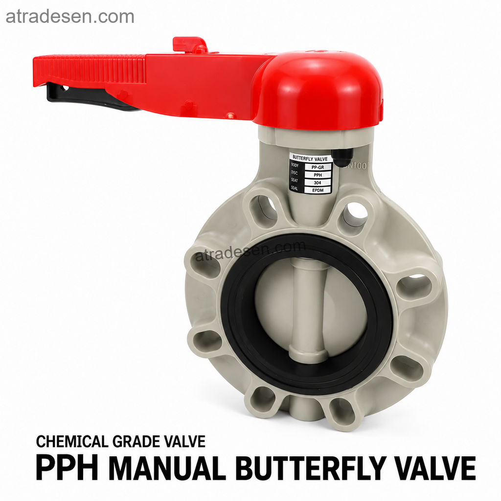 S.H PPH Manual Wafer Butterfly Valve | PP-GR S5 1.25MPa Chemical-Grade Flanged Lever Handle Throttle Valve (2" - 8") - Atradesen
