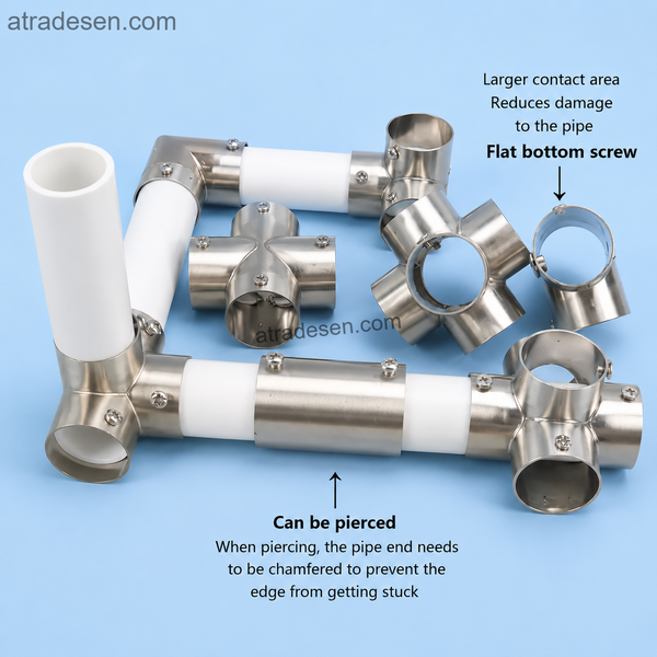 Stainless Steel & Zinc Alloy Pipe Connector | Heavy-Duty Screw-Fixation Utility Metal Frame Joint (19mm, 22mm, 25mm, 32mm ID) - Atradesen