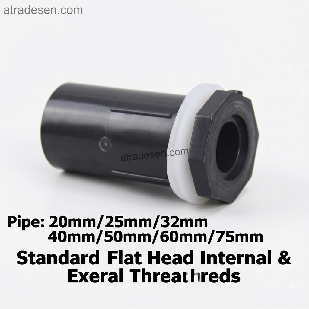 Standard PVC Flush Mount Aquarium Drain Bulkhead (20-75mm) | Flat Head Bottom Connector | Single-Side Pipe Slip