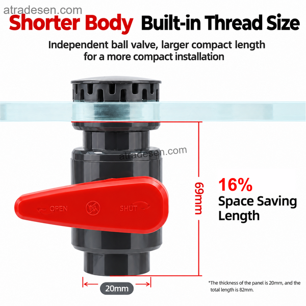 UPVC Integrated Aquarium Bottom Drain Ball Valve (20-32mm) | Atradesen