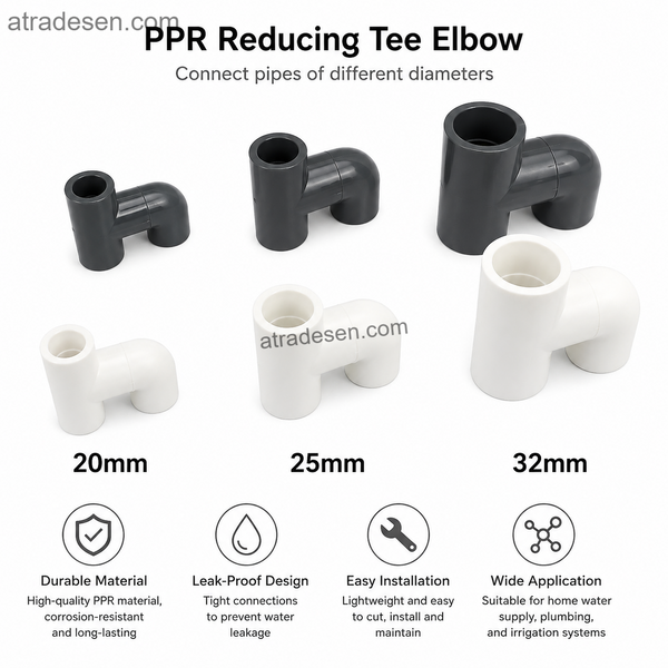 UPVC Male-to-Female Insertion Socket Tee | H-Type Parallel Bypass Tee Fitting (20mm, 25mm, 32mm, 40mm, 50mm) - Atradesen