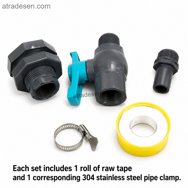 UPVC Water Tank Drain Valve Kit  G12 to G2 Bulkhead Assembly with Ball Valve & Hose Barb Clamp Set - Atradesen