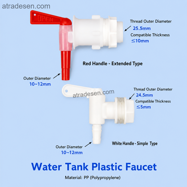 Water Tank Plastic Faucet  PP Food-Grade Valveless Dispenser Tap for Buckets & Storage Tanks - Atradesen