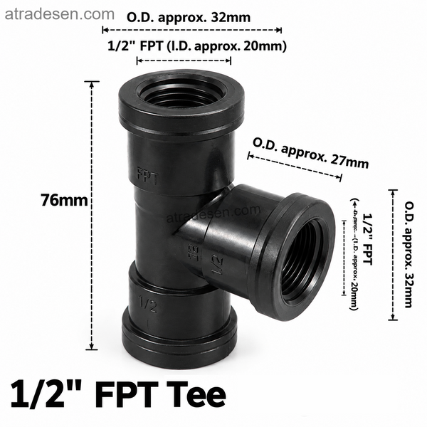 Food-Grade PP Threaded Tee Fitting (1/2