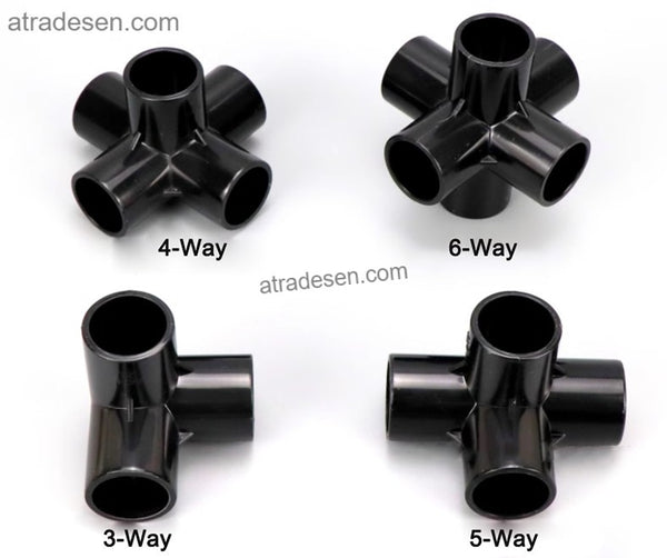 Premium Pure Black UPVC Structural Connectors - Furniture Grade 3-Way to 6-Way Framing Joints (20mm to 50mm ID)