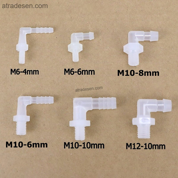 Food Grade 90° Metric Male Thread to Barbed Elbow Adapter - Plastic Hose Connector (PP/PE)