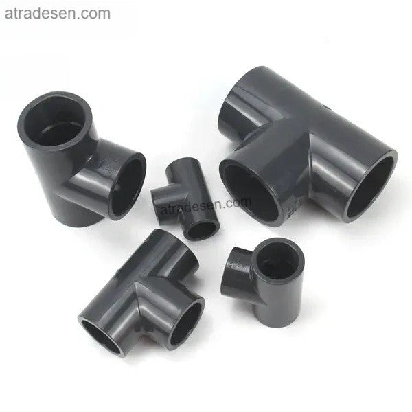Premium Dark Grey UPVC Equal Tee (20mm-75mm) - Chemical Grade 3-Way Pipe Fitting