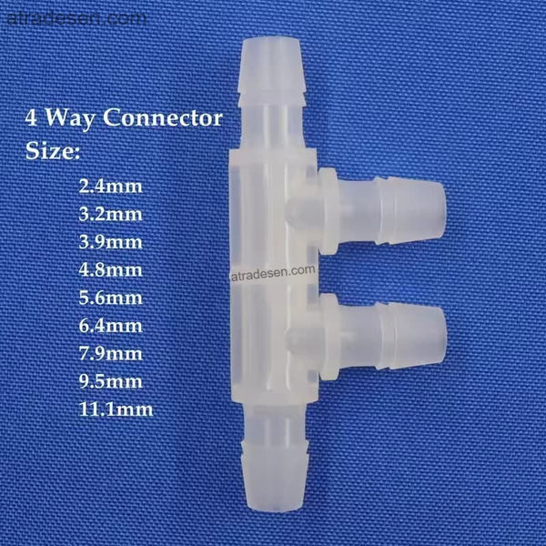 Food Grade 4-Way Inline Hose Manifold - Side Branch Barbed Splitter