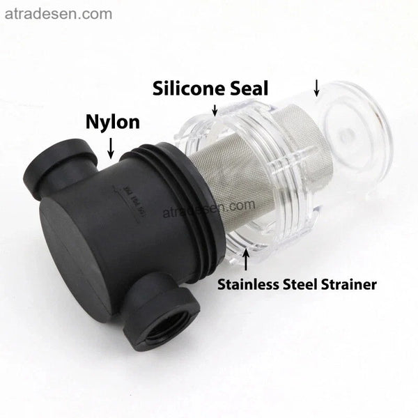 High-Flow Clear Inline Water Filter Strainer - 40 Mesh SS304 Washable Pre-Filter (Female BSP)