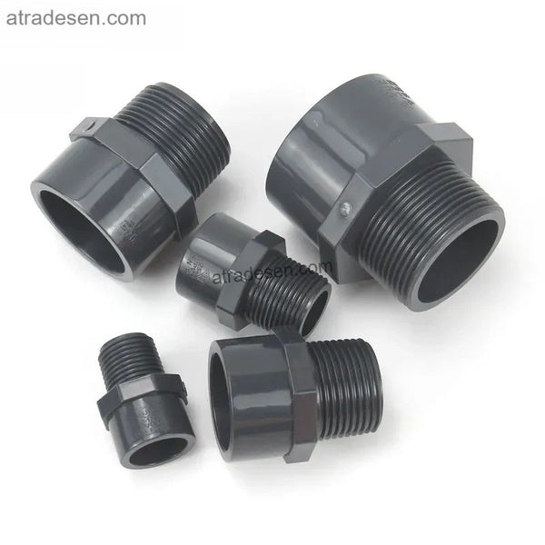 Heavy-Duty Dark Grey UPVC Male Threaded Adaptor (90mm-110mm) - Industrial Chemical Pipe Fitting