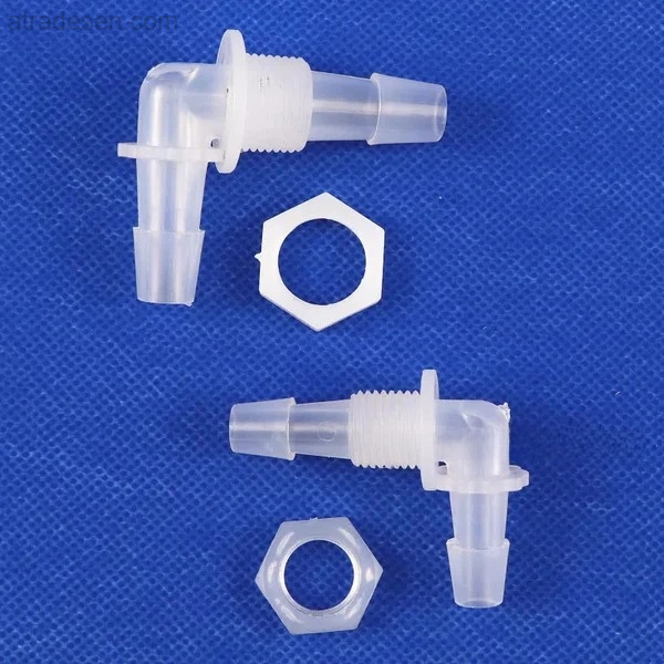 Food Grade 90° Bulkhead Barbed Fitting - Plastic Through-Panel Elbow with Hex Nut