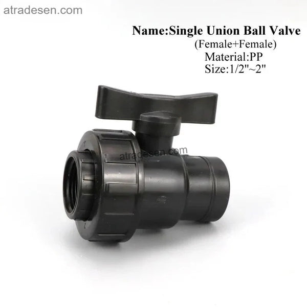 Premium Black PP Single Union Ball Valve - Heavy Duty Threaded Shut-Off Valve (180 PSI)