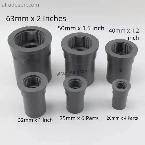 Premium Grey PVC Wide-Edge Female Adaptor (20mm-63mm) - Anti-Cracking Aquarium Bulkhead Connector