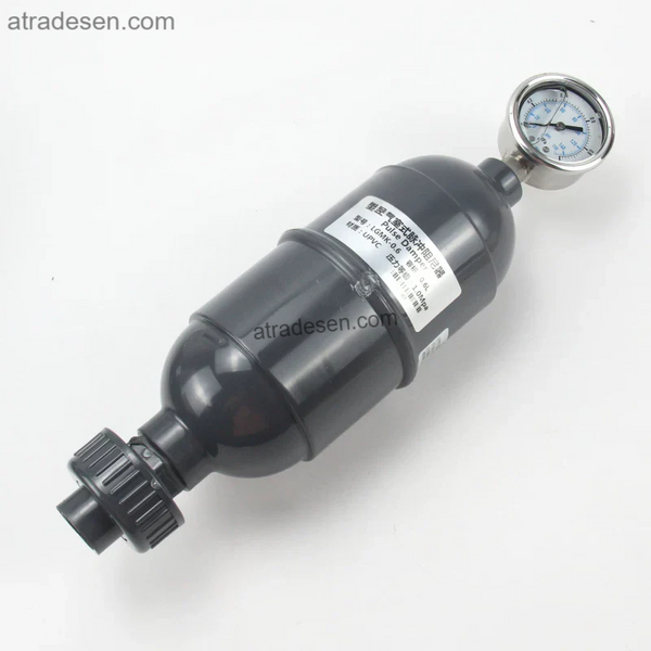 UPVC Air Chamber Pulsation Dampener with Gauge - Chemical Surge Suppressor 0.6L to 10L (Slip Ends)