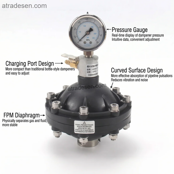 Premium UPVC Diaphragm Pulsation Dampener - Chemical Pump Surge Suppressor & Accumulator(0.35L to 4.0L)