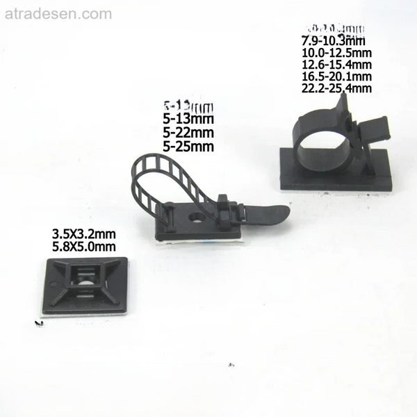 Premium Self-Adhesive Cable Tie Mounts - Adjustable Wire & Tubing Organizer Clips