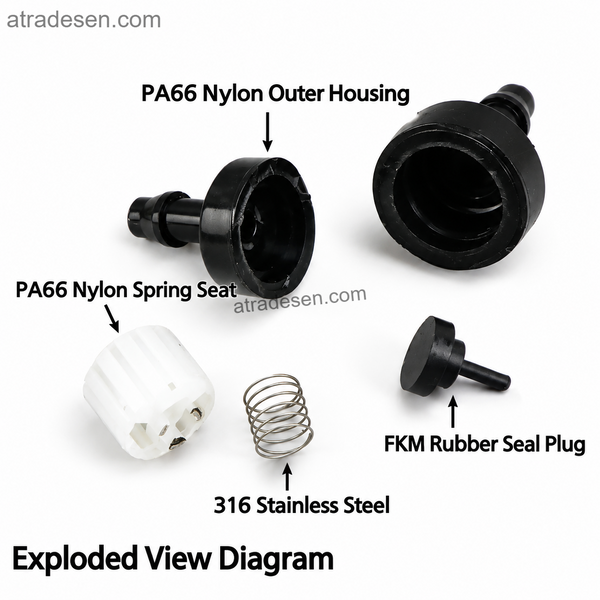 PA66 Fuel Line Check Valve (3.2-7.9mm) for Diesel & Vacuum | Atradesen
